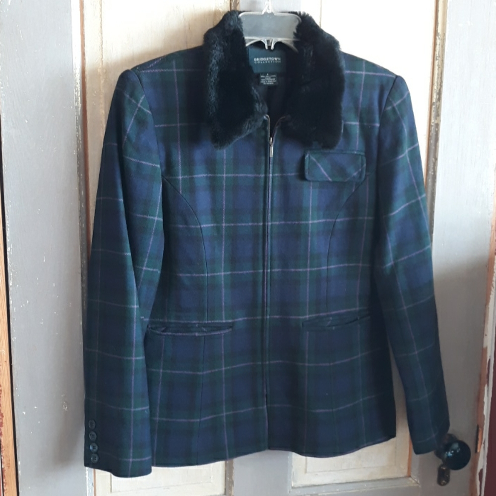BRIDGETOWN COLLECTION wool plaid zipper blazer